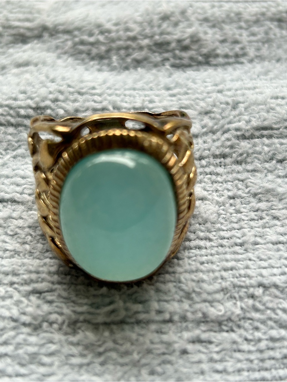 Gold-Tone Ring with Aqua Blue Oval Stone size 8